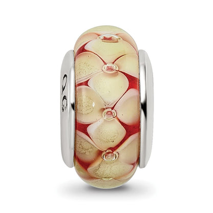 Sterling Silver Reflections Yellow Floral Hand-blown Glass Bead