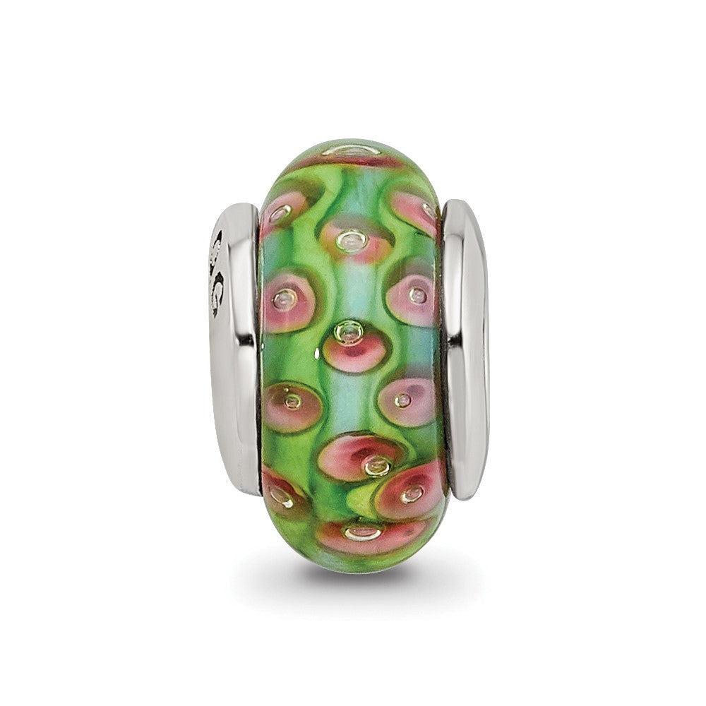 Sterling Silver Reflections Kids Green Blue Hand-blown Glass Bead