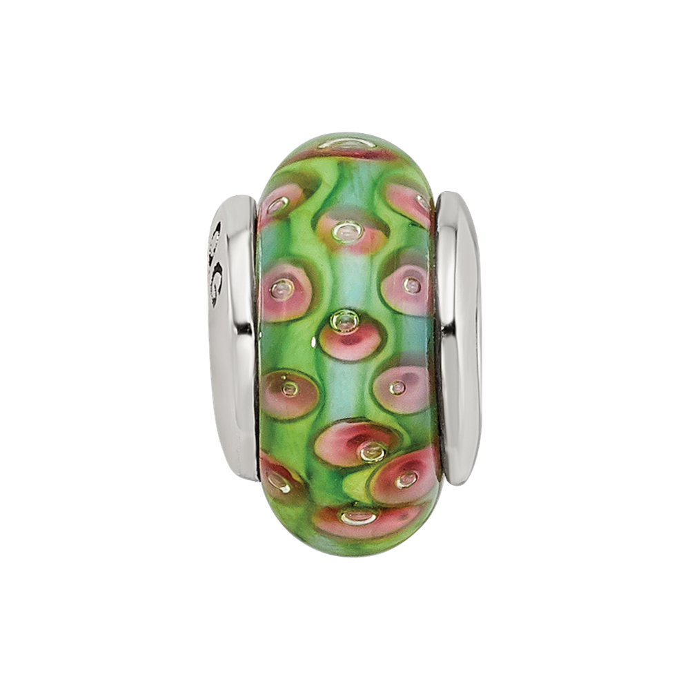 Sterling Silver Reflections Kids Green Blue Hand-blown Glass Bead