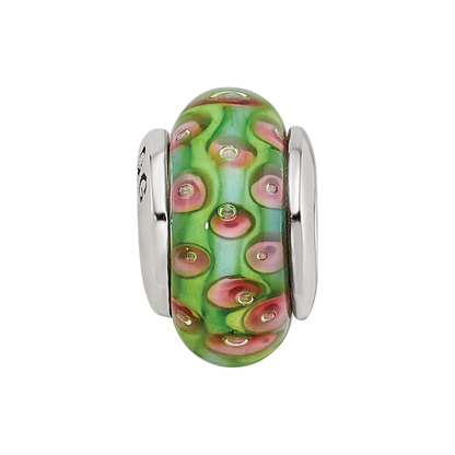 Sterling Silver Reflections Kids Green Blue Hand-blown Glass Bead