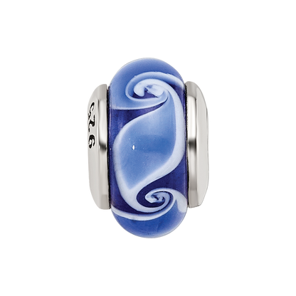 Kids Collection Sterling Silver Hand-blown Blue Glass Wave Pattern Reflections Bead